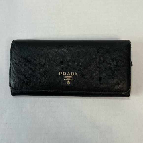 Prada Saffiano‎ Leather Black Bi-fold long Wallet - Picture 1 of 16